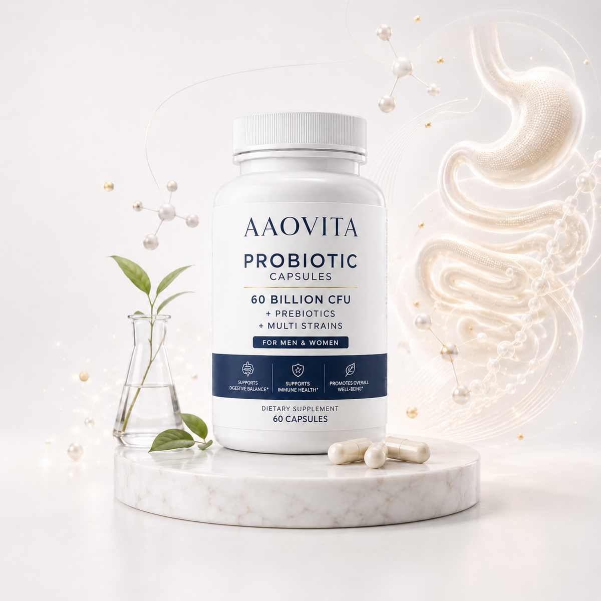 AAOVITA Probiotic Capsules on podium